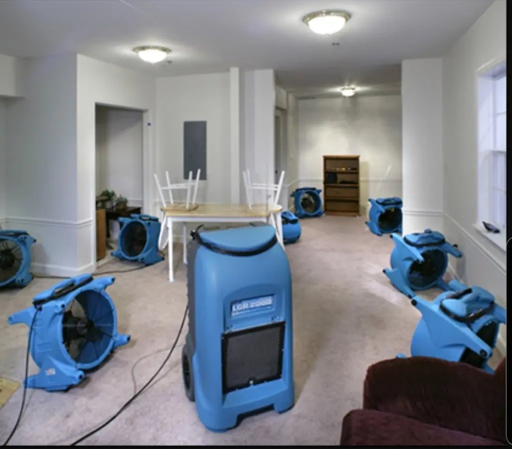 Air movers and dehumidifier setup for Water Damage Restoration in Grayslake